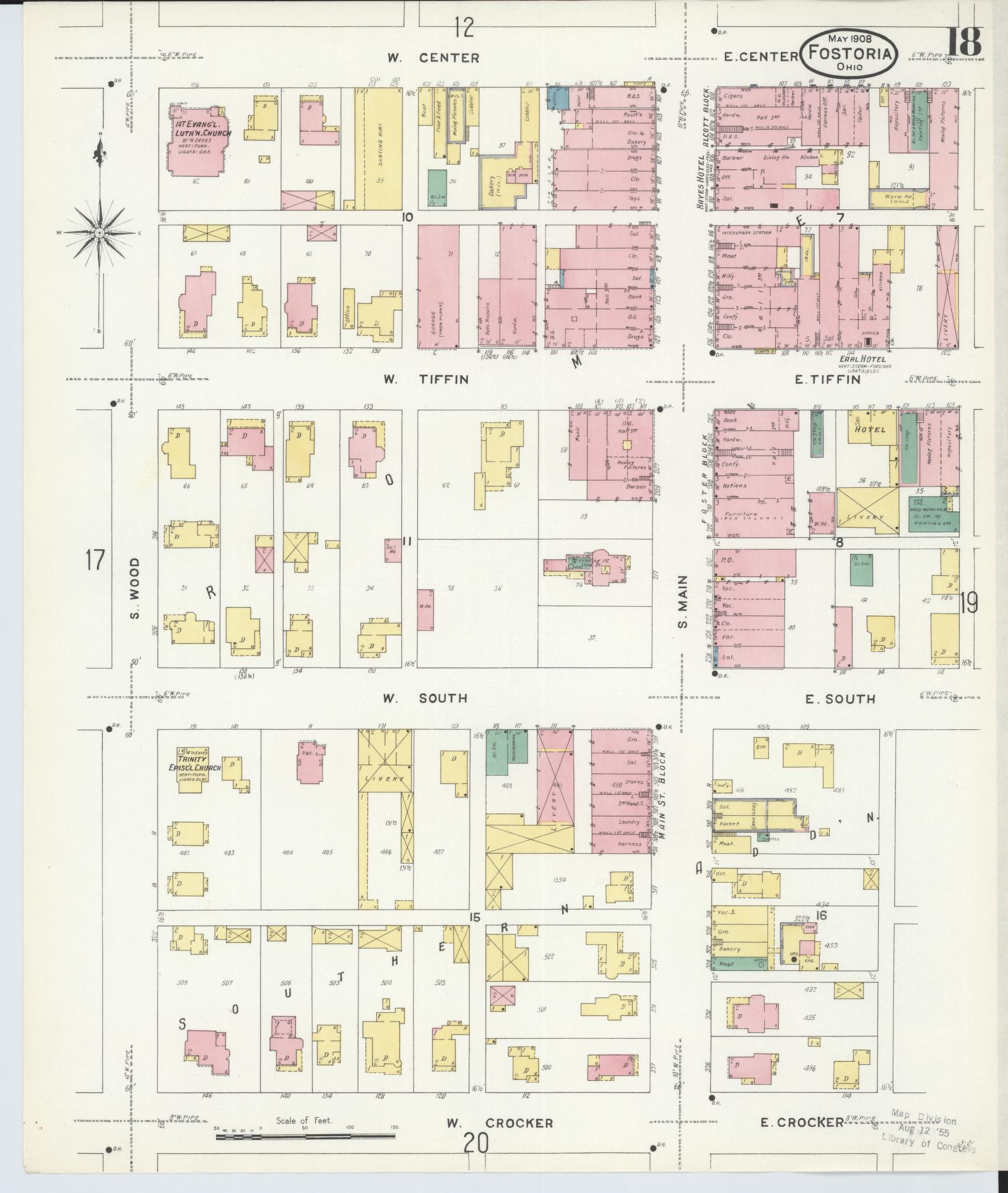 Sanborn Fire Insurance Map from Fostoria, Seneca, Hancock, And Wood Counties, Ohio (1908), Sheet #0018 - Historic Sanborn Fire Insurance Map Print, vintage old map wall art, antique decor, genealogy gift, Ohio Ohio map