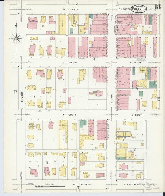 Sanborn Fire Insurance Map from Fostoria, Seneca, Hancock, And Wood Counties, Ohio (1908), Sheet #0018 - Historic Sanborn Fire Insurance Map Print, vintage old map wall art, antique decor, genealogy gift, Ohio Ohio map