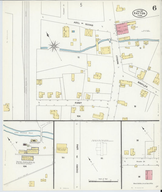 Sanborn Fire Insurance Map from Dayton, Rhea County, Tennessee (1907), Sheet #0006 - Historic Sanborn Fire Insurance Map Print, vintage old map wall art, antique decor, genealogy gift, Tennessee Tennessee map