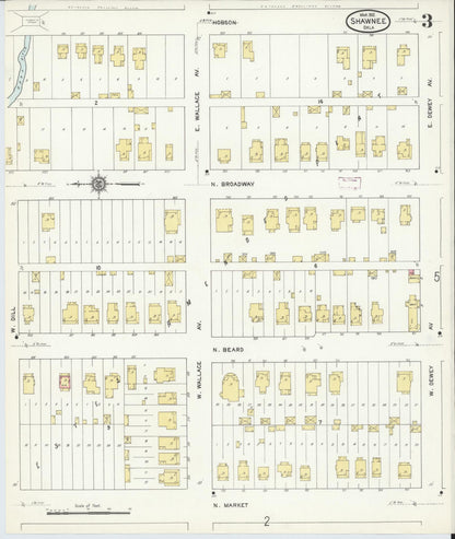 Sanborn Fire Insurance Map from Shawnee, Pottawatomie County, Oklahoma (1912), Sheet #0003 - Complete Map Set gallery image, historic Sanborn map, vintage wall art, Oklahoma Oklahoma