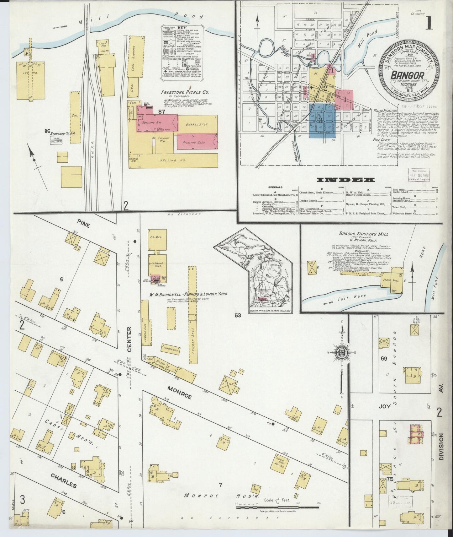 Sanborn Fire Insurance Map from Bangor, Van Buren County, Michigan (1918), Sheet #0001 - Complete Map Set gallery image, historic Sanborn map, vintage wall art, Michigan Michigan