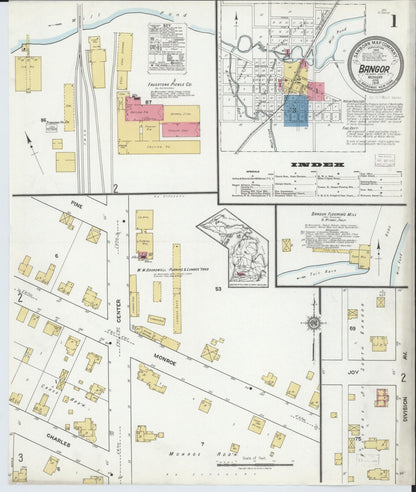 Sanborn Fire Insurance Map from Bangor, Van Buren County, Michigan (1918), Sheet #0001 - Complete Map Set gallery image, historic Sanborn map, vintage wall art, Michigan Michigan