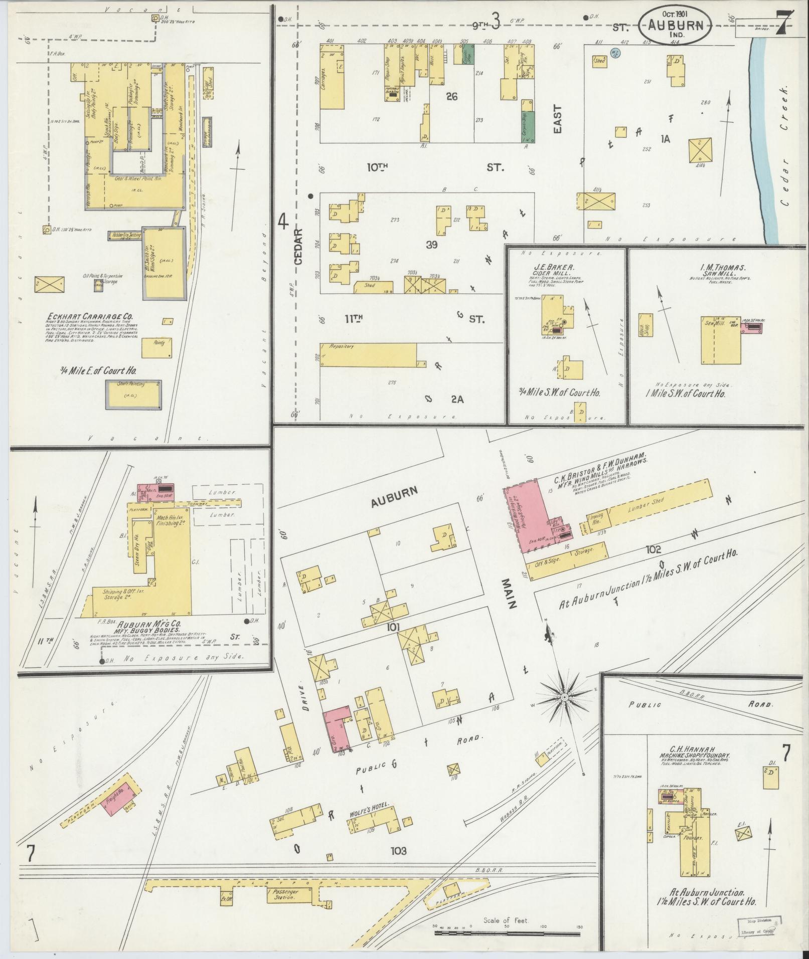 Sanborn Fire Insurance Map from Auburn, De Kalb County, Indiana (1901), Sheet #0007 - Complete Map Set gallery image, historic Sanborn map, vintage wall art, Indiana Indiana