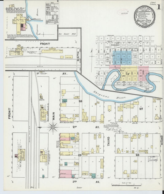 Sanborn Fire Insurance Map from Valley City, Barnes County, North Dakota (1891), Sheet #0001 - Complete Map Set gallery image, historic Sanborn map, vintage wall art, North Dakota North Dakota