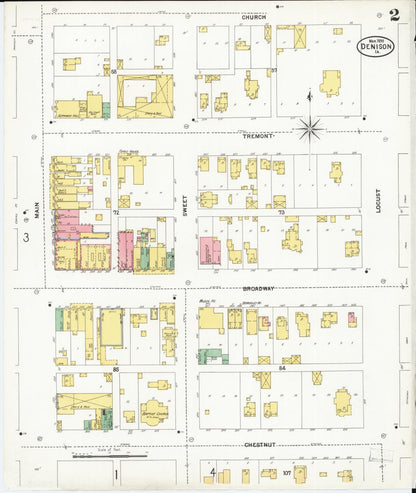 Sanborn Fire Insurance Map from Denison, Crawford County, Iowa (1899), Sheet #0002 - Historic Sanborn Fire Insurance Map Print, vintage old map wall art