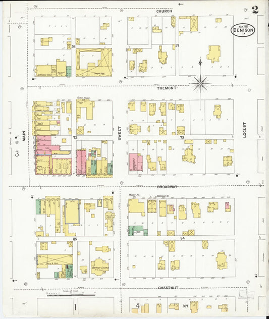 Sanborn Fire Insurance Map from Denison, Crawford County, Iowa (1899), Sheet #0002 - Historic Sanborn Fire Insurance Map Print, vintage old map wall art