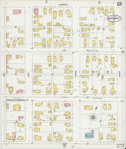 Sanborn Fire Insurance Map from Michigan City, La Porte County, Indiana (1899), Sheet #0013 - Historic Sanborn Fire Insurance Map Print, vintage old map wall art, antique decor, genealogy gift, Indiana Indiana map