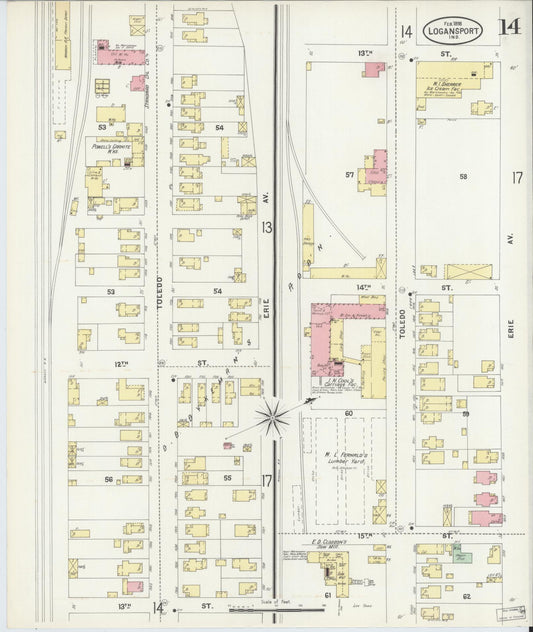 Sanborn Fire Insurance Map from Logansport, Cass County, Indiana (1898), Sheet #0014 - Historic Sanborn Fire Insurance Map Print, vintage old map wall art, antique decor, genealogy gift, Indiana Indiana map