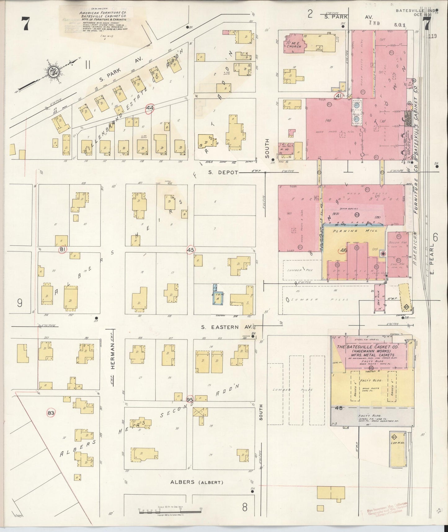 Sanborn Fire Insurance Map from Batesville, Ripley County, Indiana (1948), Sheet #0007 - Complete Map Set gallery image, historic Sanborn map, vintage wall art, Indiana Indiana