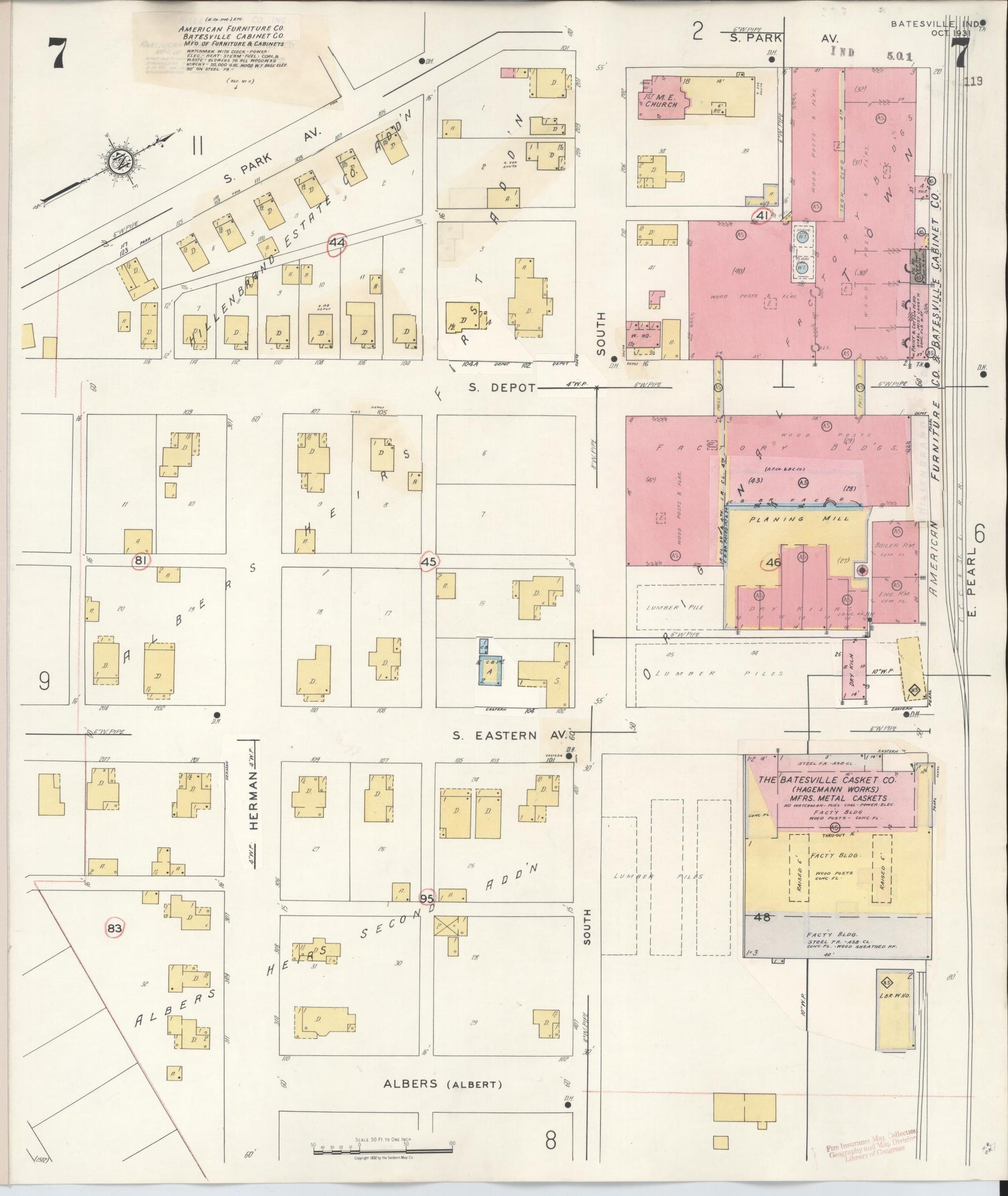 Sanborn Fire Insurance Map from Batesville, Ripley County, Indiana (1948), Sheet #0007 - Complete Map Set gallery image, historic Sanborn map, vintage wall art, Indiana Indiana