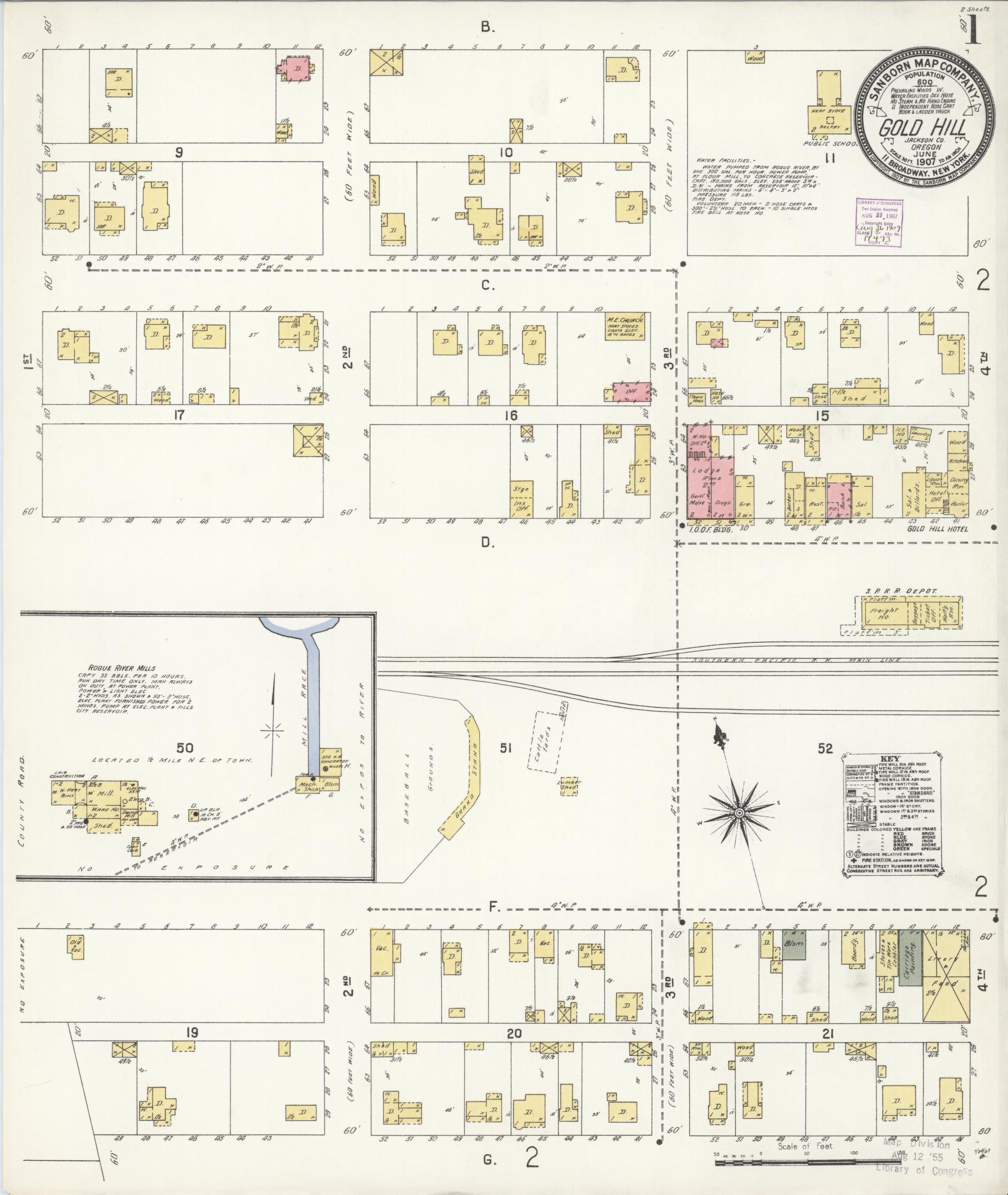 Sanborn Fire Insurance Map from Gold Hill, Jackson County, Oregon (1907), Sheet #0001 - Complete Map Set gallery image, historic Sanborn map, vintage wall art, Oregon Oregon