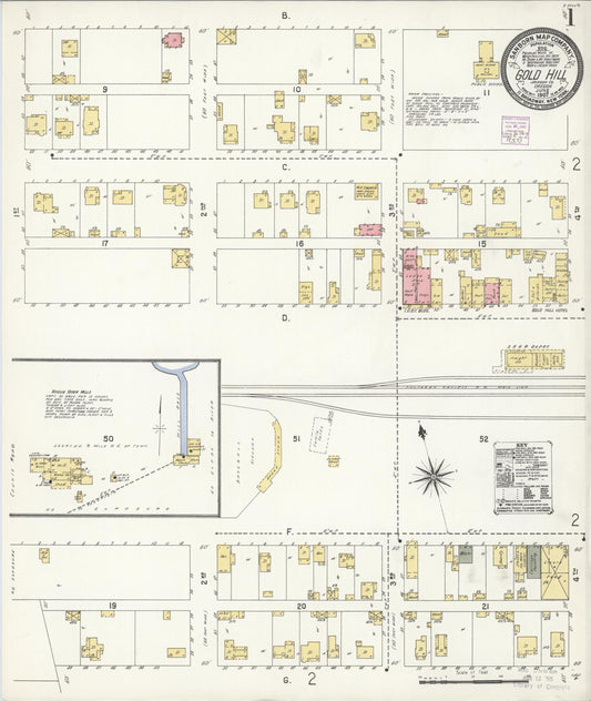 Sanborn Fire Insurance Map from Gold Hill, Jackson County, Oregon (1907), Sheet #0001 - Complete Map Set gallery image, historic Sanborn map, vintage wall art, Oregon Oregon
