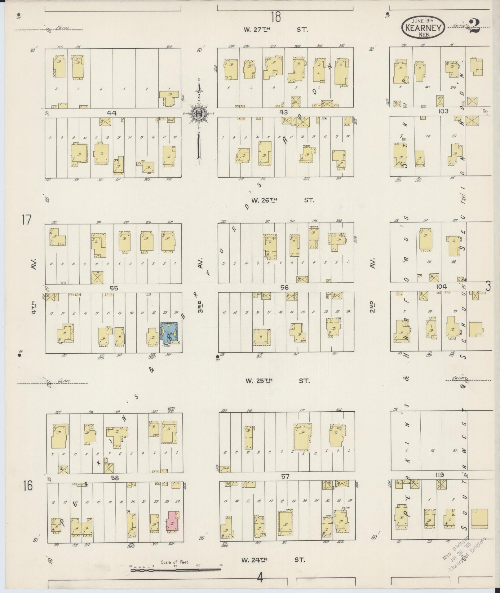 Sanborn Fire Insurance Map from Kearney, Buffalo County, Nebraska (1915), Sheet #0002 - Complete Map Set gallery image, historic Sanborn map, vintage wall art, Nebraska Nebraska