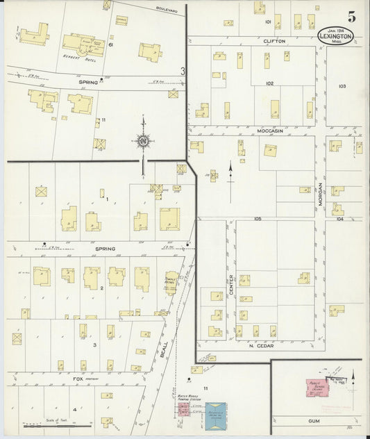 Sanborn Fire Insurance Map from Lexington, Holmes County, Mississippi (1914), Sheet #0005 - Historic Sanborn Fire Insurance Map Print, vintage old map wall art, antique decor, genealogy gift, Mississippi Mississippi map