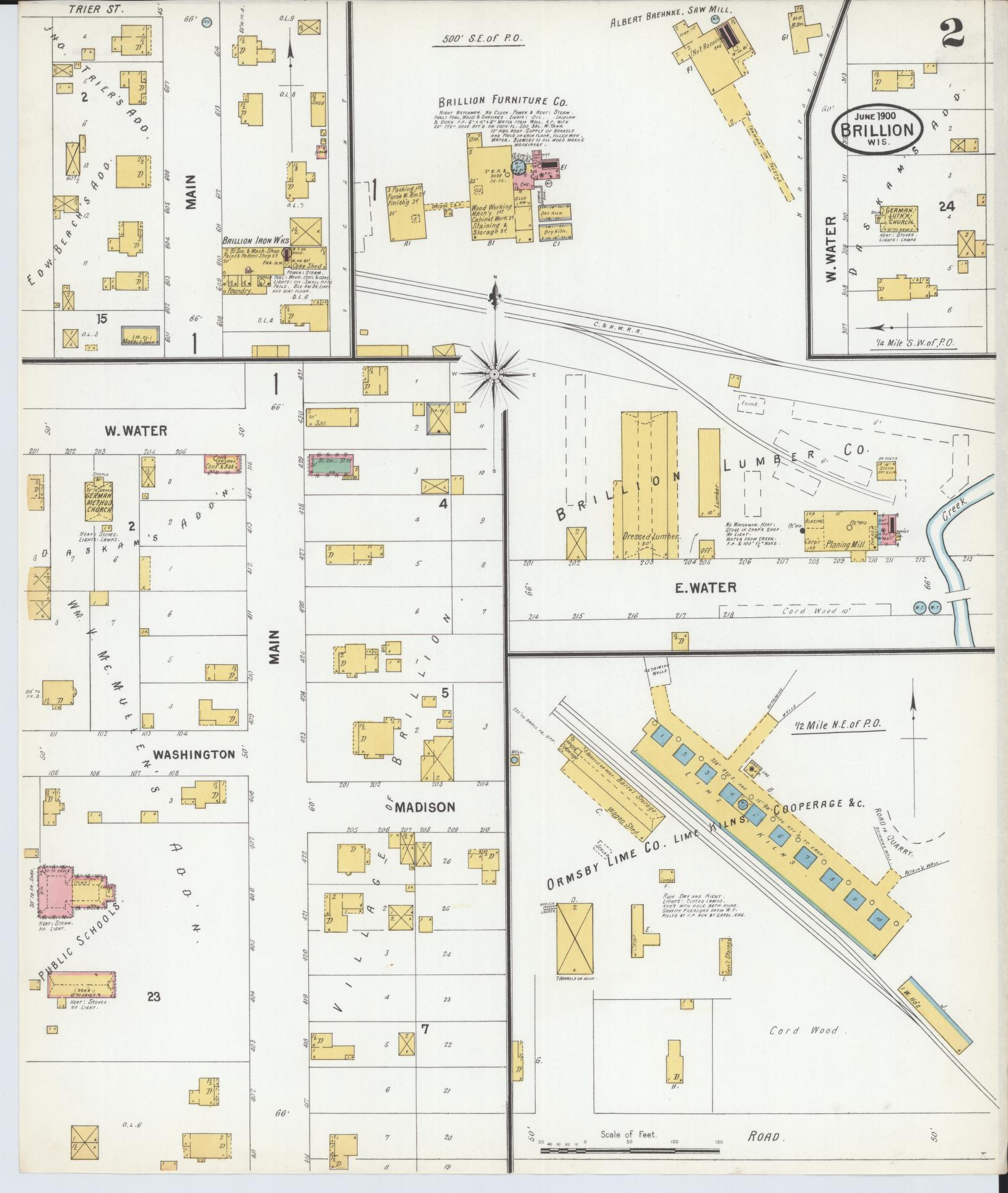 Sanborn Fire Insurance Map from Brillion, Calumet County, Wisconsin (1900), Sheet #0002 - Complete Map Set gallery image, historic Sanborn map, vintage wall art, Wisconsin Wisconsin