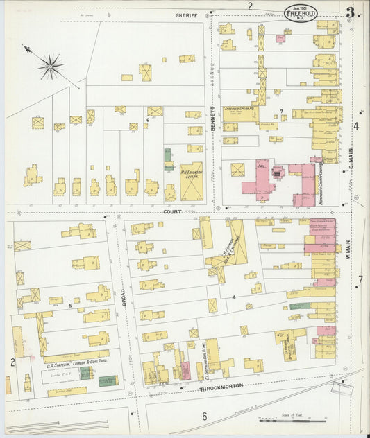 Sanborn Fire Insurance Map from Freehold, Monmouth County, New Jersey (1901), Sheet #0003 - Historic Sanborn Fire Insurance Map Print, vintage old map wall art, antique decor, genealogy gift, New Jersey New Jersey map