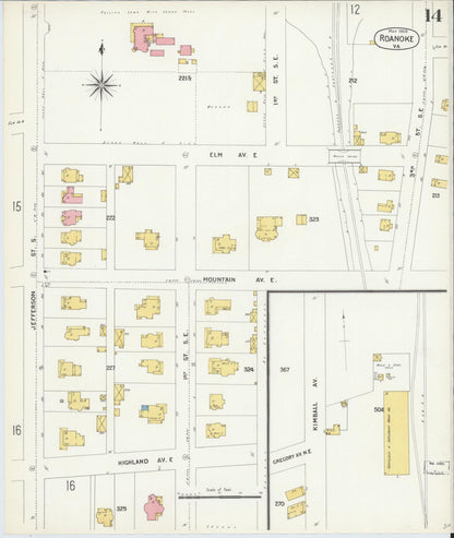 Sanborn Fire Insurance Map from Roanoke, Independent Cities, Virginia (1903), Sheet #0014 - Complete Map Set gallery image, historic Sanborn map, vintage wall art, Virginia Virginia