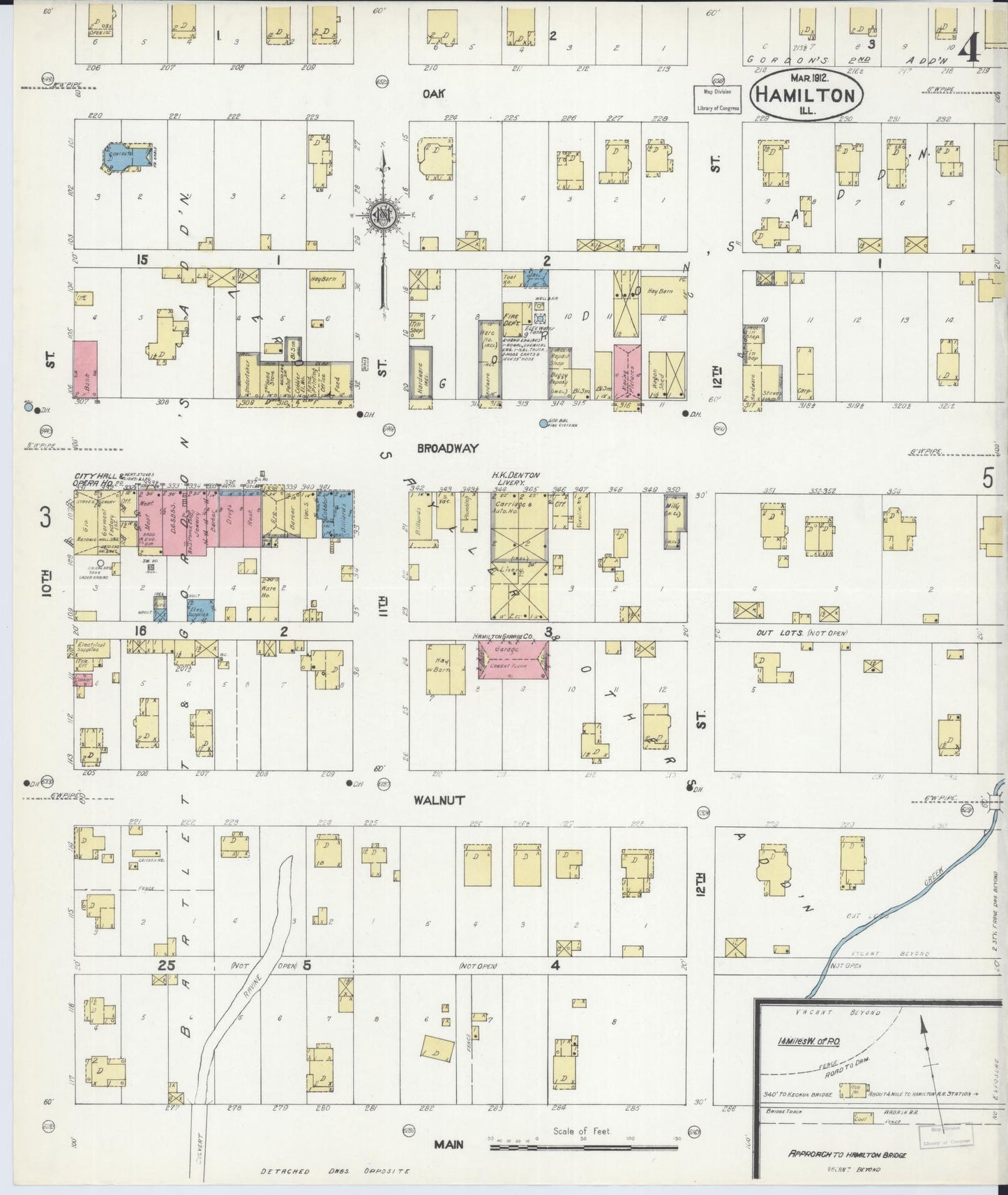 Sanborn Fire Insurance Map from Hamilton, Hancock County, Illinois (1912), Sheet #0004 - Historic Sanborn Fire Insurance Map Print, vintage old map wall art, antique decor, genealogy gift, Illinois Illinois map