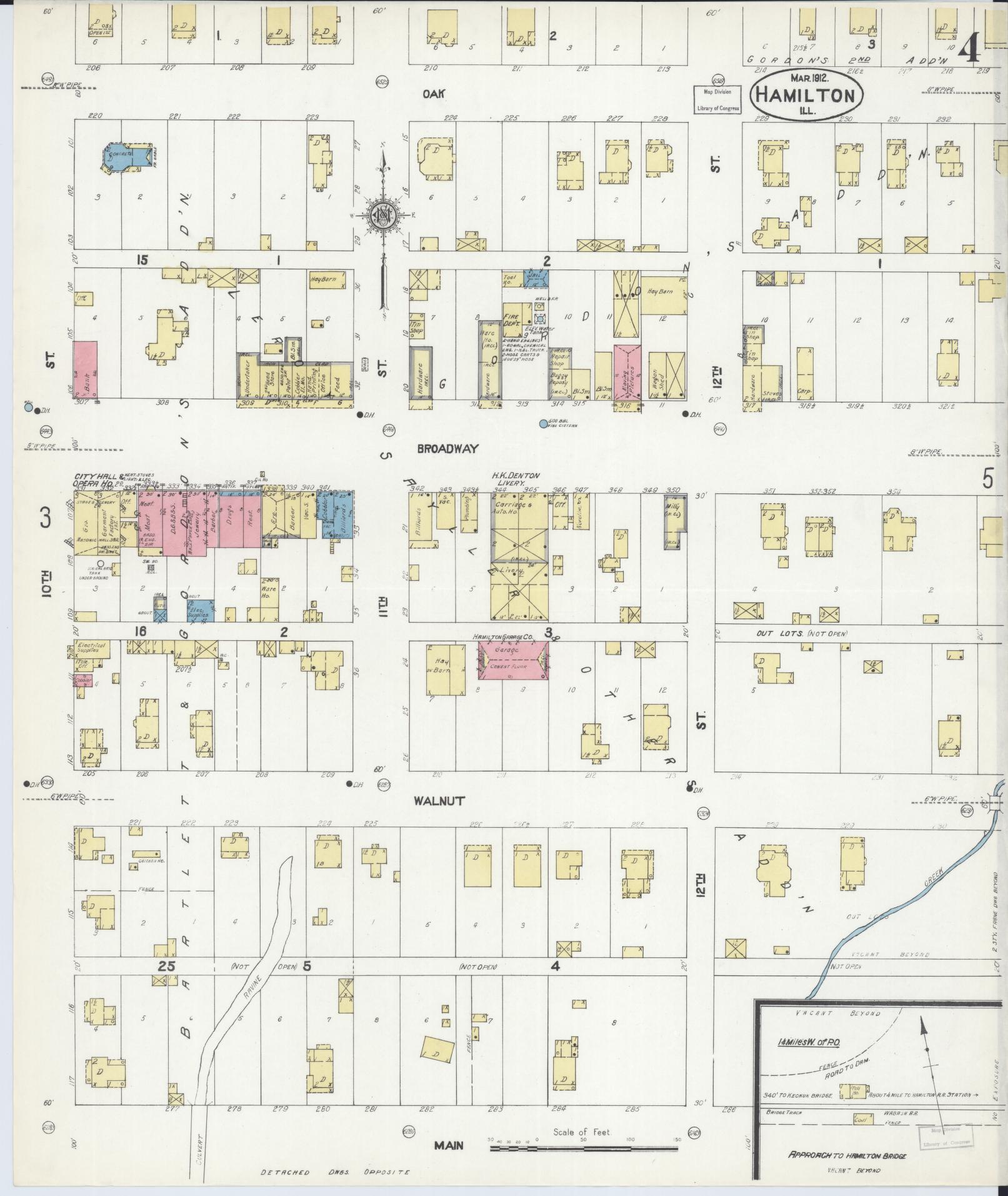 Sanborn Fire Insurance Map from Hamilton, Hancock County, Illinois (1912), Sheet #0004 - Historic Sanborn Fire Insurance Map Print, vintage old map wall art, antique decor, genealogy gift, Illinois Illinois map