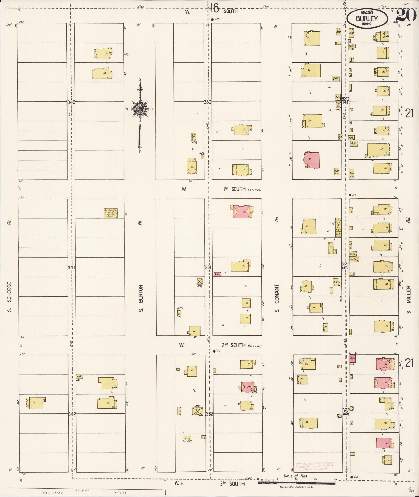 Sanborn Fire Insurance Map from Burley, Cassia County, Idaho (1921), Sheet #0020 - Historic Sanborn Fire Insurance Map Print, vintage old map wall art, antique decor, genealogy gift, Idaho Idaho map