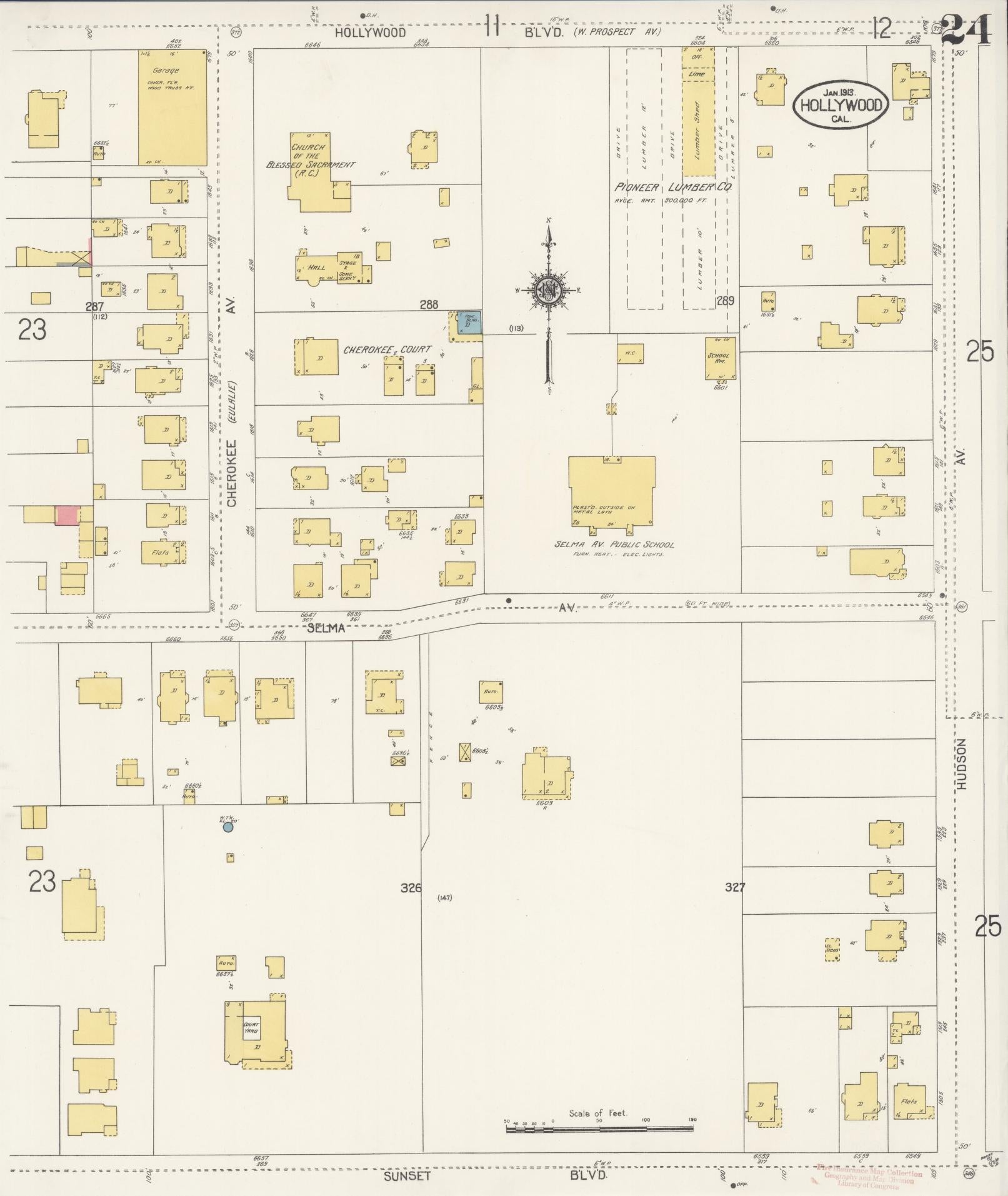 Sanborn Fire Insurance Map from Hollywood, Los Angeles County, California (1913), Sheet #0024 - Historic Sanborn Fire Insurance Map Print, vintage old map wall art, antique decor, genealogy gift, California California map