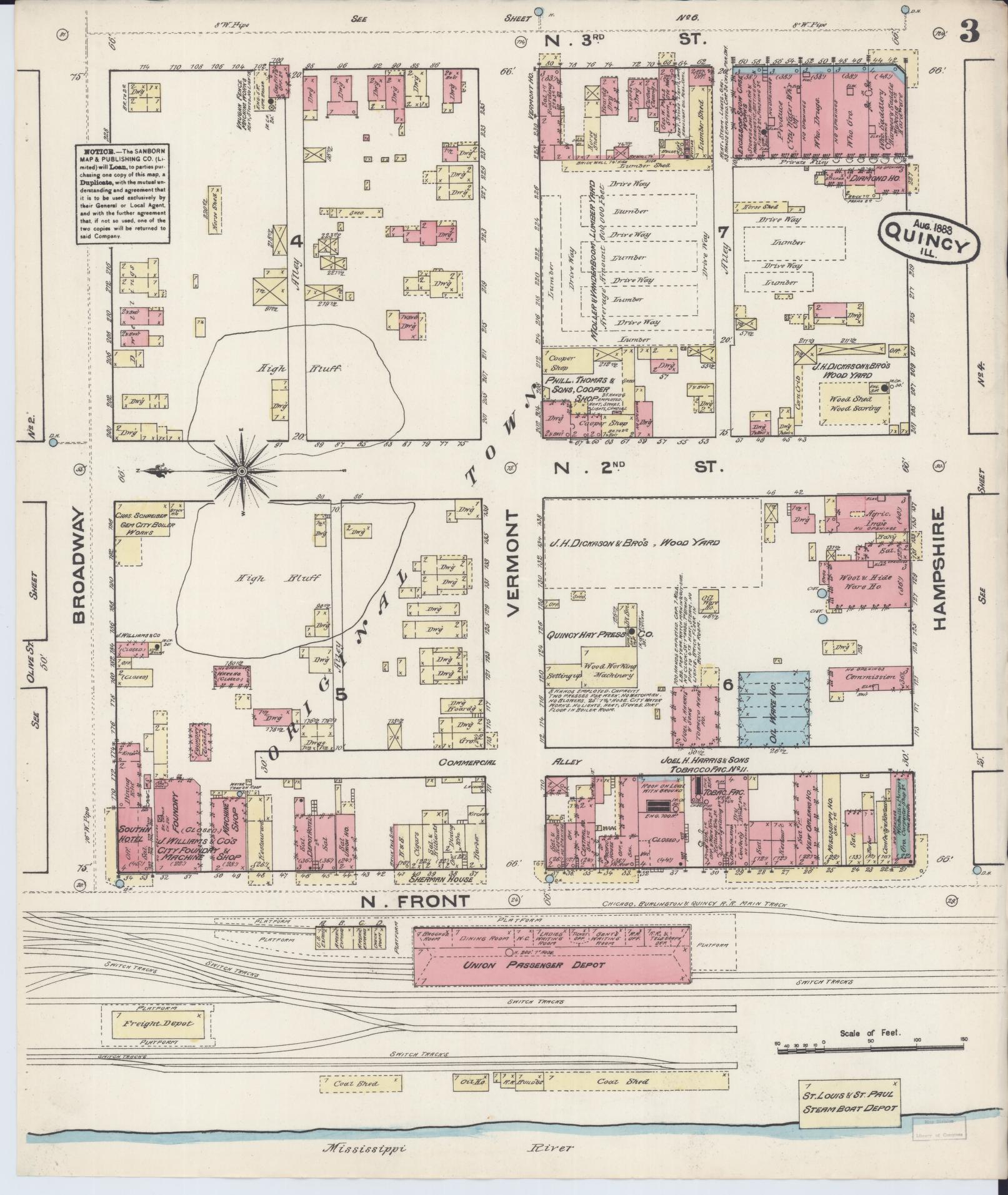 Sanborn Fire Insurance Map from Quincy, Adams County, Illinois (1883), Sheet #0003 - Complete Map Set gallery image, historic Sanborn map, vintage wall art, Illinois Illinois