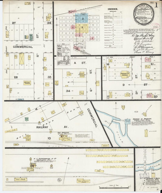 Sanborn Fire Insurance Map from Washington, Washington County, Kansas (1889), Sheet #0001 - Historic Sanborn Fire Insurance Map Print, vintage old map wall art, antique decor, genealogy gift, Kansas Kansas map