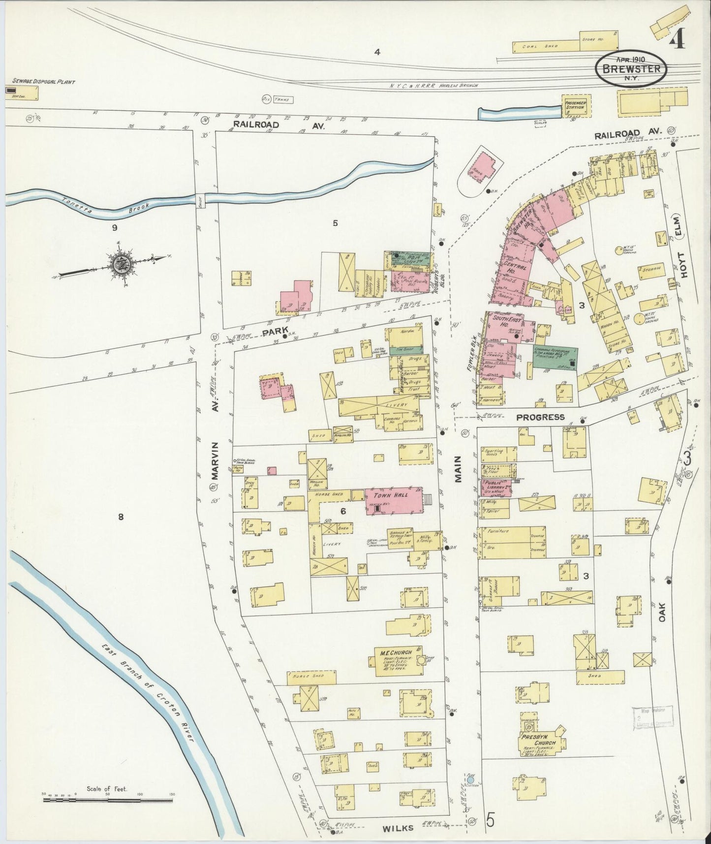 Sanborn Fire Insurance Map from Brewster, Putnam County, New York (1910), Sheet #0004 - Complete Map Set gallery image, historic Sanborn map, vintage wall art, New York New York