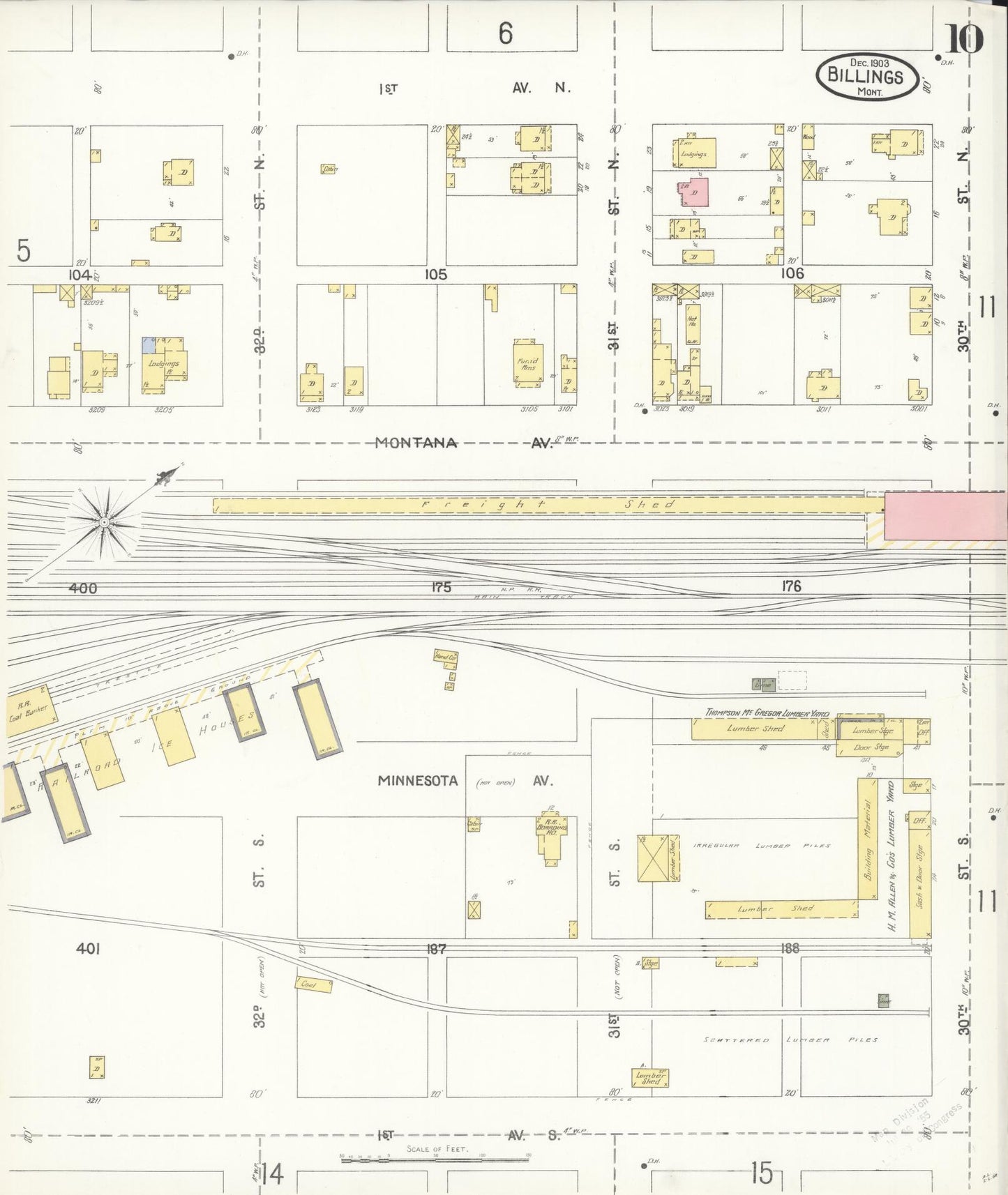 Sanborn Fire Insurance Map from Billings, Yellowstone County, Montana (1903), Sheet #0010 - Complete Map Set gallery image, historic Sanborn map, vintage wall art, Montana Montana