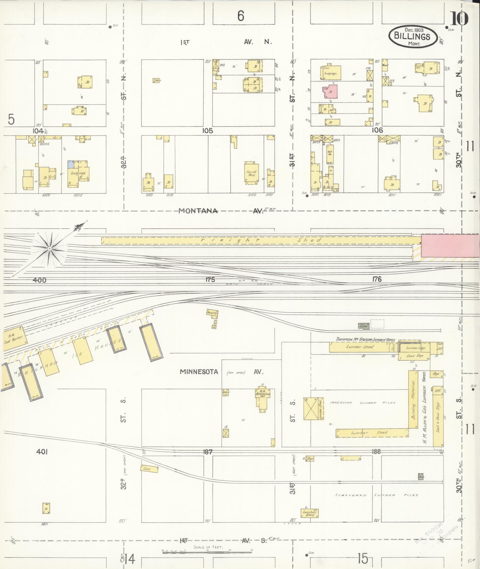 Sanborn Fire Insurance Map from Billings, Yellowstone County, Montana (1903), Sheet #0010 - Complete Map Set gallery image, historic Sanborn map, vintage wall art, Montana Montana