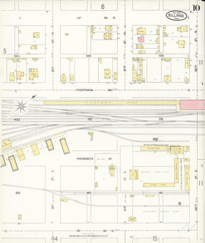 Sanborn Fire Insurance Map from Billings, Yellowstone County, Montana (1903), Sheet #0010 - Complete Map Set gallery image, historic Sanborn map, vintage wall art, Montana Montana