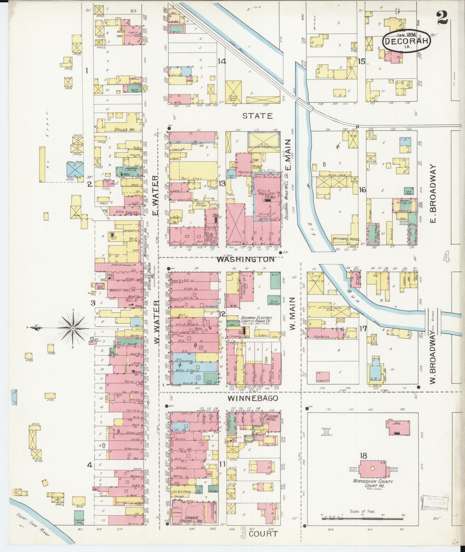 Sanborn Fire Insurance Map from Decorah, Winneshiek County, Iowa (1894), Sheet #0002 - Historic Sanborn Fire Insurance Map Print, vintage old map wall art