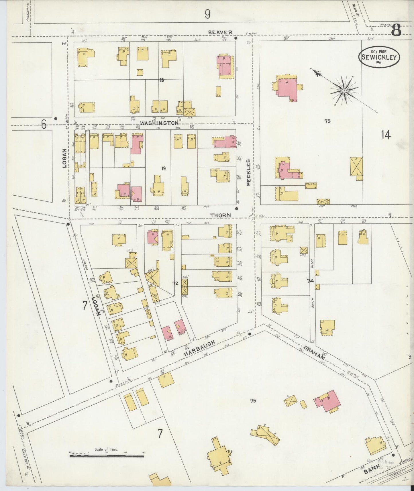 Sanborn Fire Insurance Map from Sewickley, Allegheny County, Pennsylvania (1905), Sheet #0008 - Complete Map Set gallery image, historic Sanborn map, vintage wall art, Pennsylvania Pennsylvania