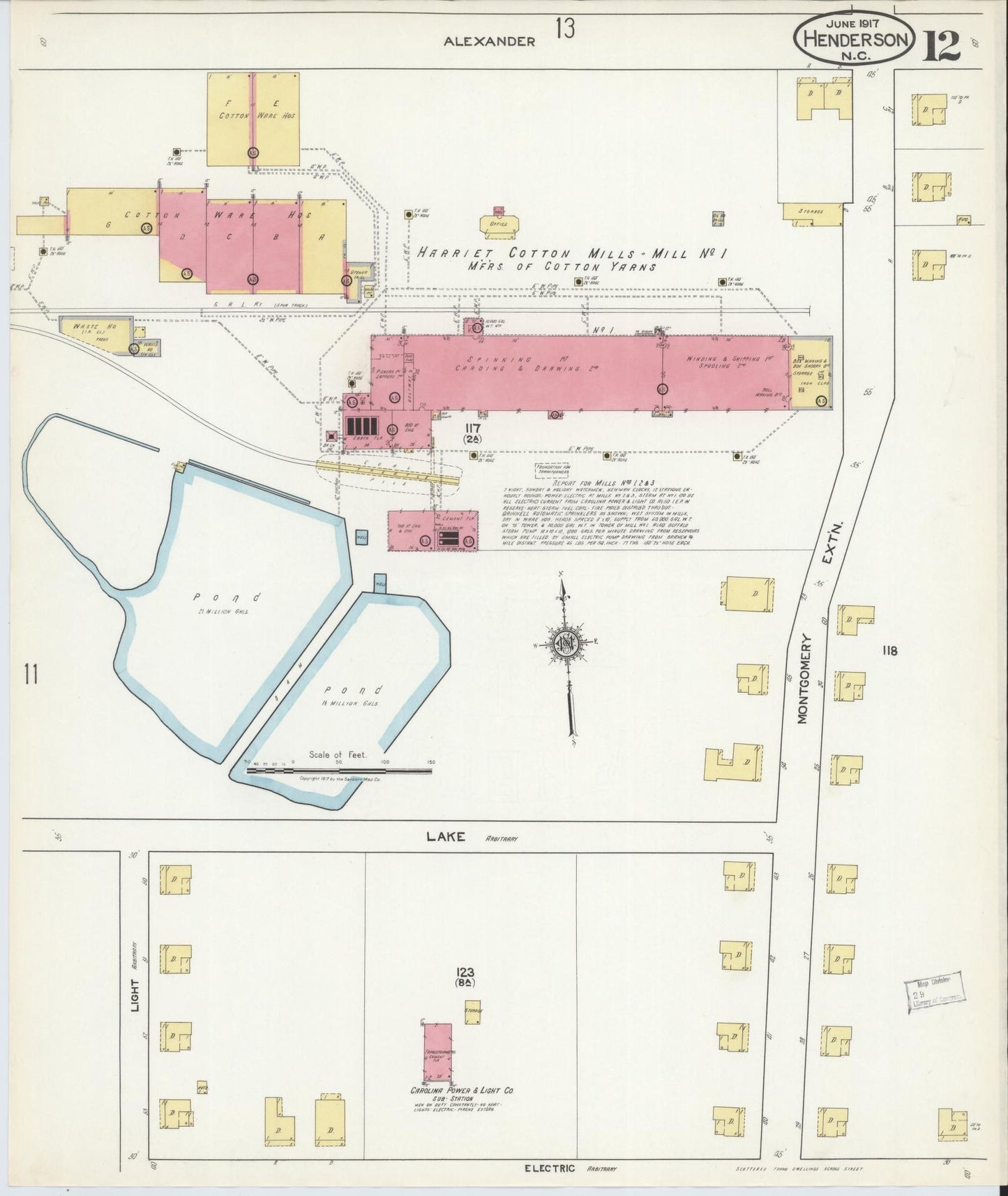 Sanborn Fire Insurance Map from Henderson, Vance County, North Carolina (1917), Sheet #0012 - Complete Map Set gallery image, historic Sanborn map, vintage wall art, North Carolina North Carolina