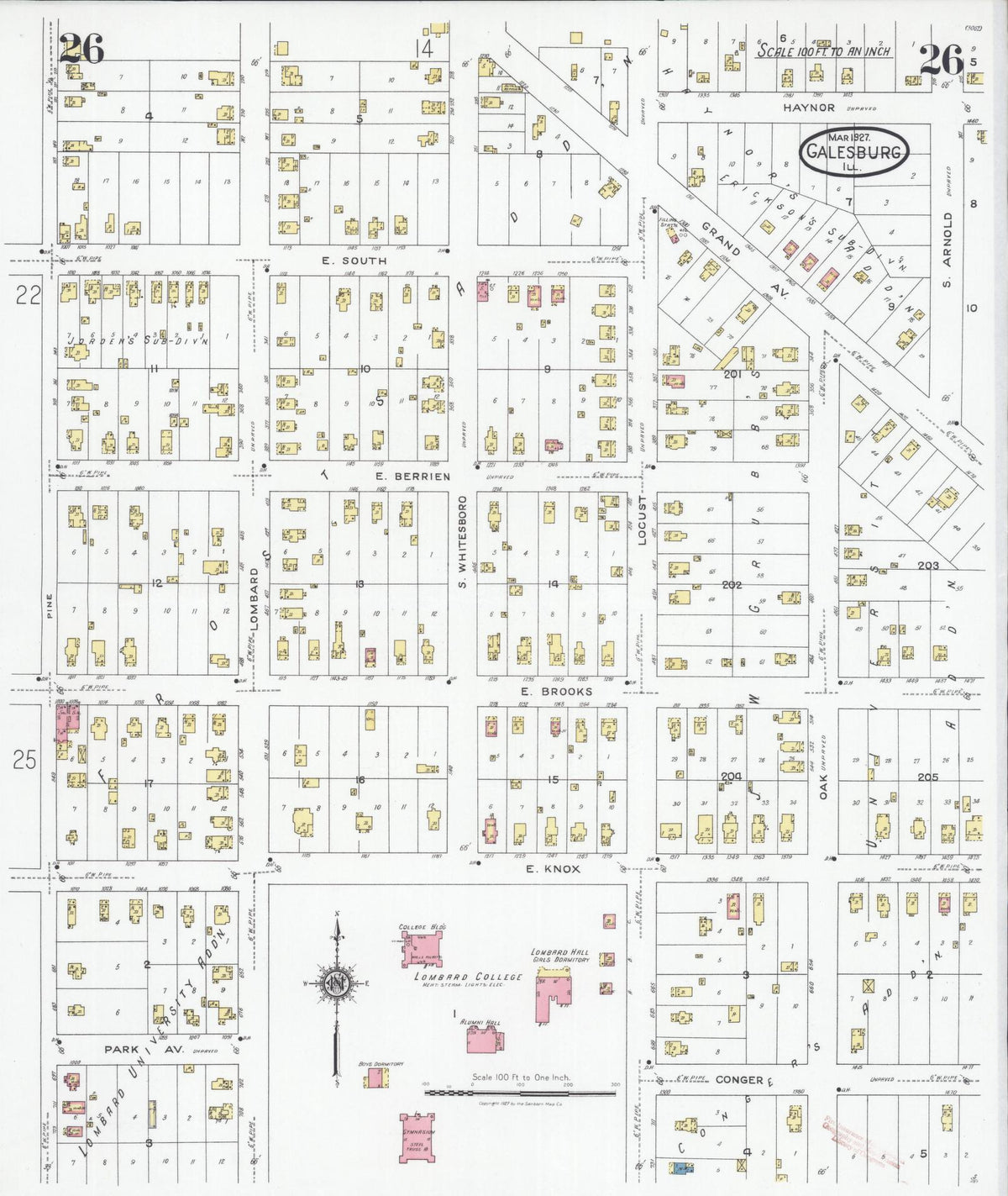 Sanborn Fire Insurance Map from Galesburg, Knox County, Illinois (1927), Sheet #0026 - Complete Map Set gallery image, historic Sanborn map, vintage wall art, Illinois Illinois