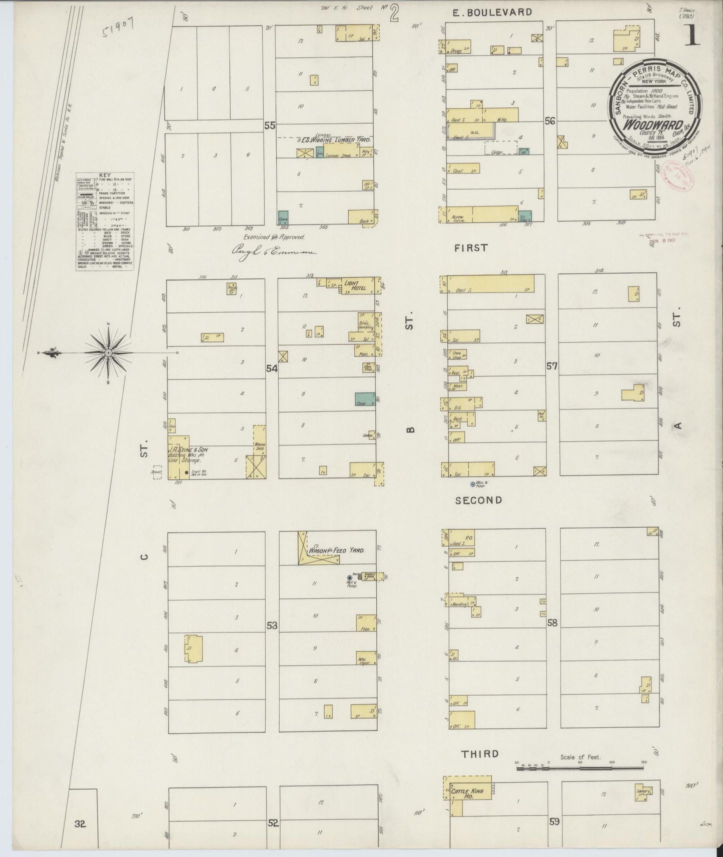 Sanborn Fire Insurance Map from Woodward, Woodward County, Oklahoma (1894), Sheet #0001 - Historic Sanborn Fire Insurance Map Print, vintage old map wall art, antique decor, genealogy gift, Oklahoma Oklahoma map