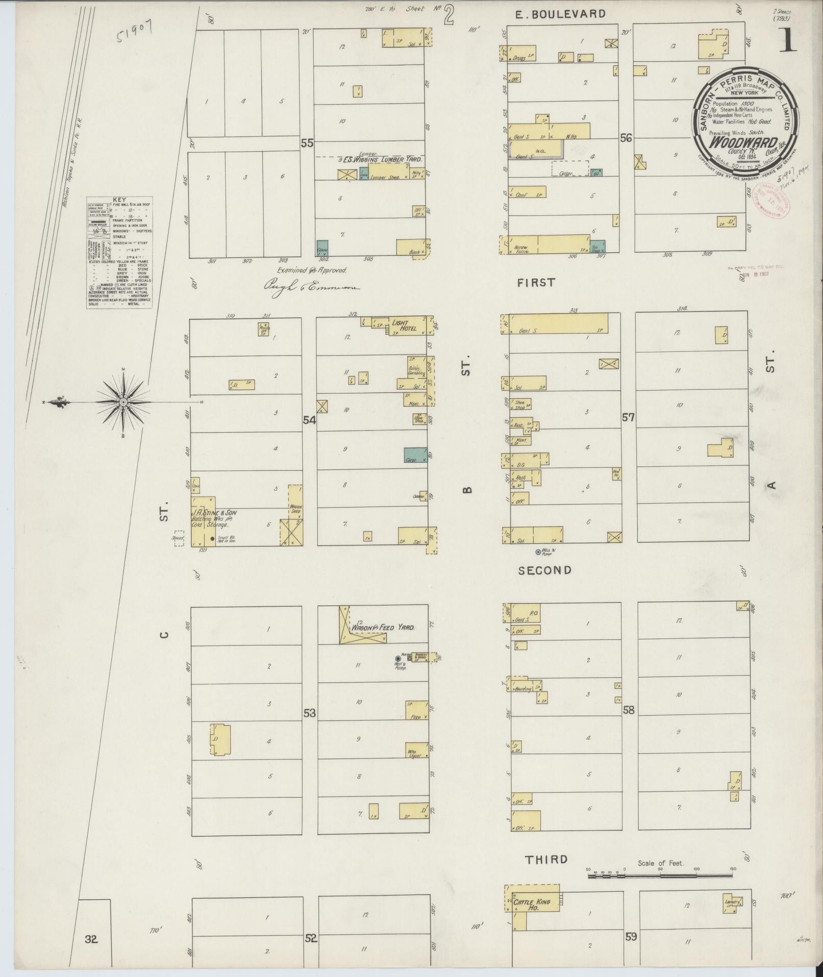 Sanborn Fire Insurance Map from Woodward, Woodward County, Oklahoma (1894), Sheet #0001 - Historic Sanborn Fire Insurance Map Print, vintage old map wall art, antique decor, genealogy gift, Oklahoma Oklahoma map