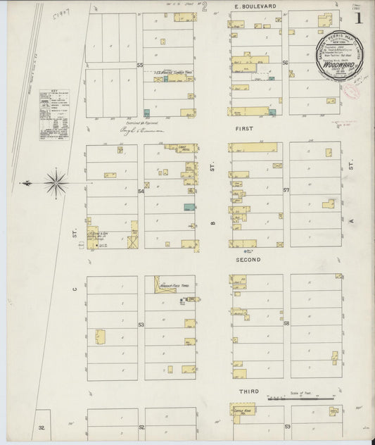 Sanborn Fire Insurance Map from Woodward, Woodward County, Oklahoma (1894), Sheet #0001 - Historic Sanborn Fire Insurance Map Print, vintage old map wall art, antique decor, genealogy gift, Oklahoma Oklahoma map