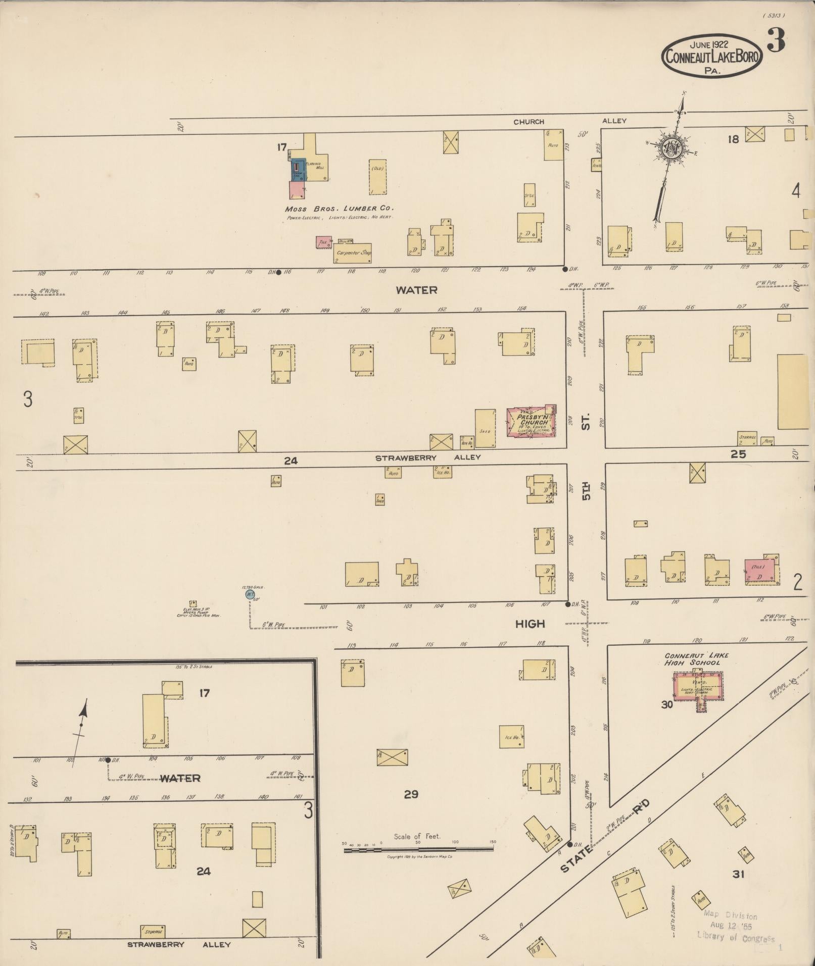 Sanborn Fire Insurance Map from Conneaut Lake Borough, Crawford County, Pennsylvania (1922), Sheet #0003 - Historic Sanborn Fire Insurance Map Print, vintage old map wall art, antique decor, genealogy gift, Pennsylvania Pennsylvania map