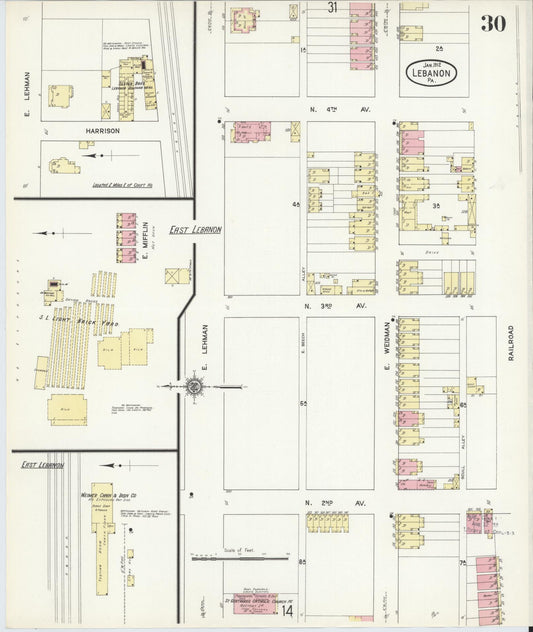 Sanborn Fire Insurance Map from Lebanon, Lebanon County, Pennsylvania (1912), Sheet #0030 - Historic Sanborn Fire Insurance Map Print, vintage old map wall art, antique decor, genealogy gift, Pennsylvania Pennsylvania map