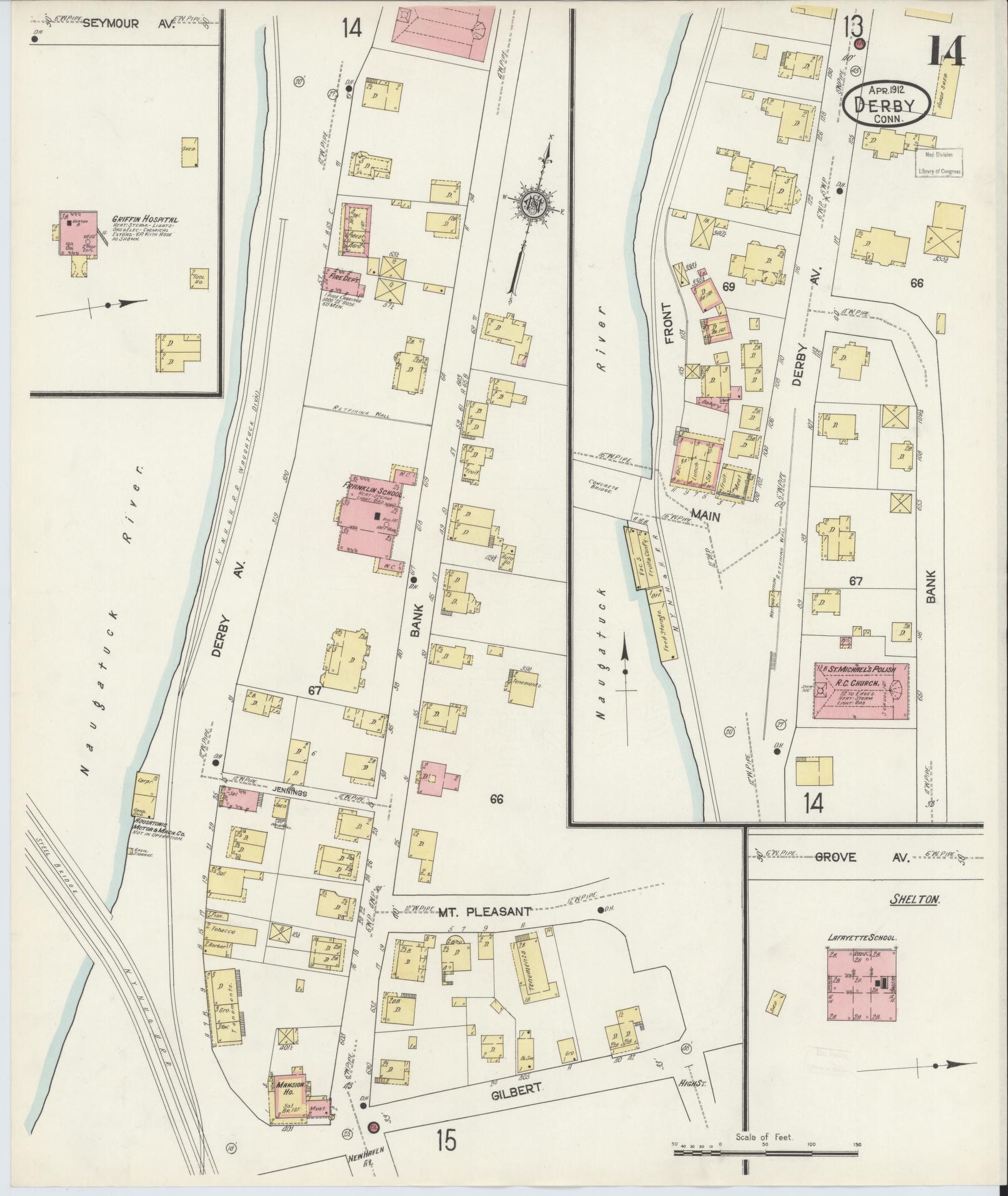 Sanborn Fire Insurance Map from Derby, New Haven County, Connecticut (1912), Sheet #0014 - Complete Map Set gallery image, historic Sanborn map, vintage wall art, Connecticut Connecticut