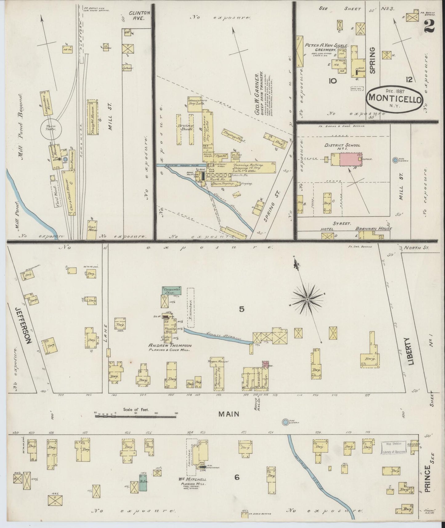 Sanborn Fire Insurance Map from Monticello, Sullivan County, New York (1887), Sheet #0002 - Complete Map Set gallery image, historic Sanborn map, vintage wall art, New York New York