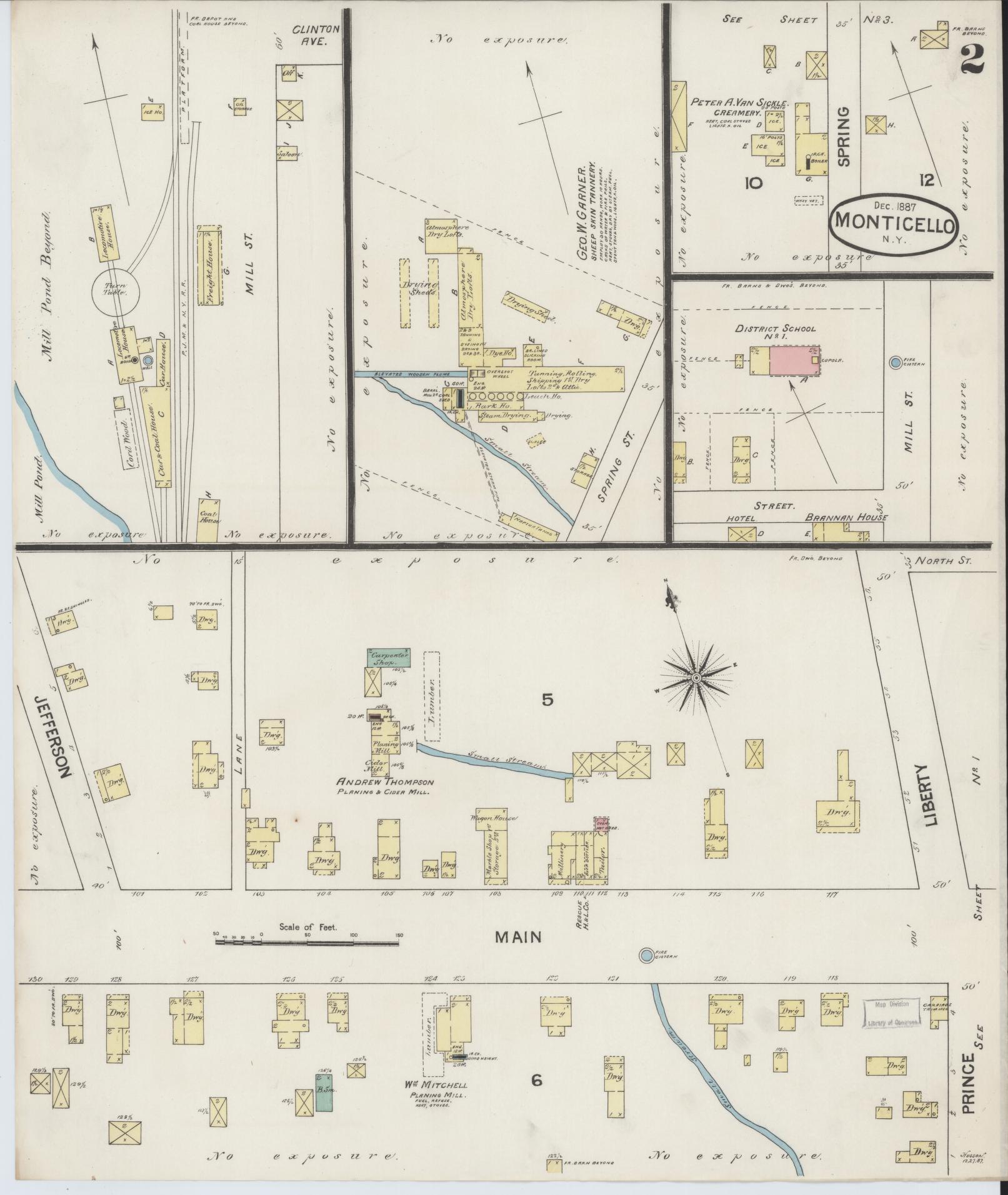 Sanborn Fire Insurance Map from Monticello, Sullivan County, New York (1887), Sheet #0002 - Complete Map Set gallery image, historic Sanborn map, vintage wall art, New York New York