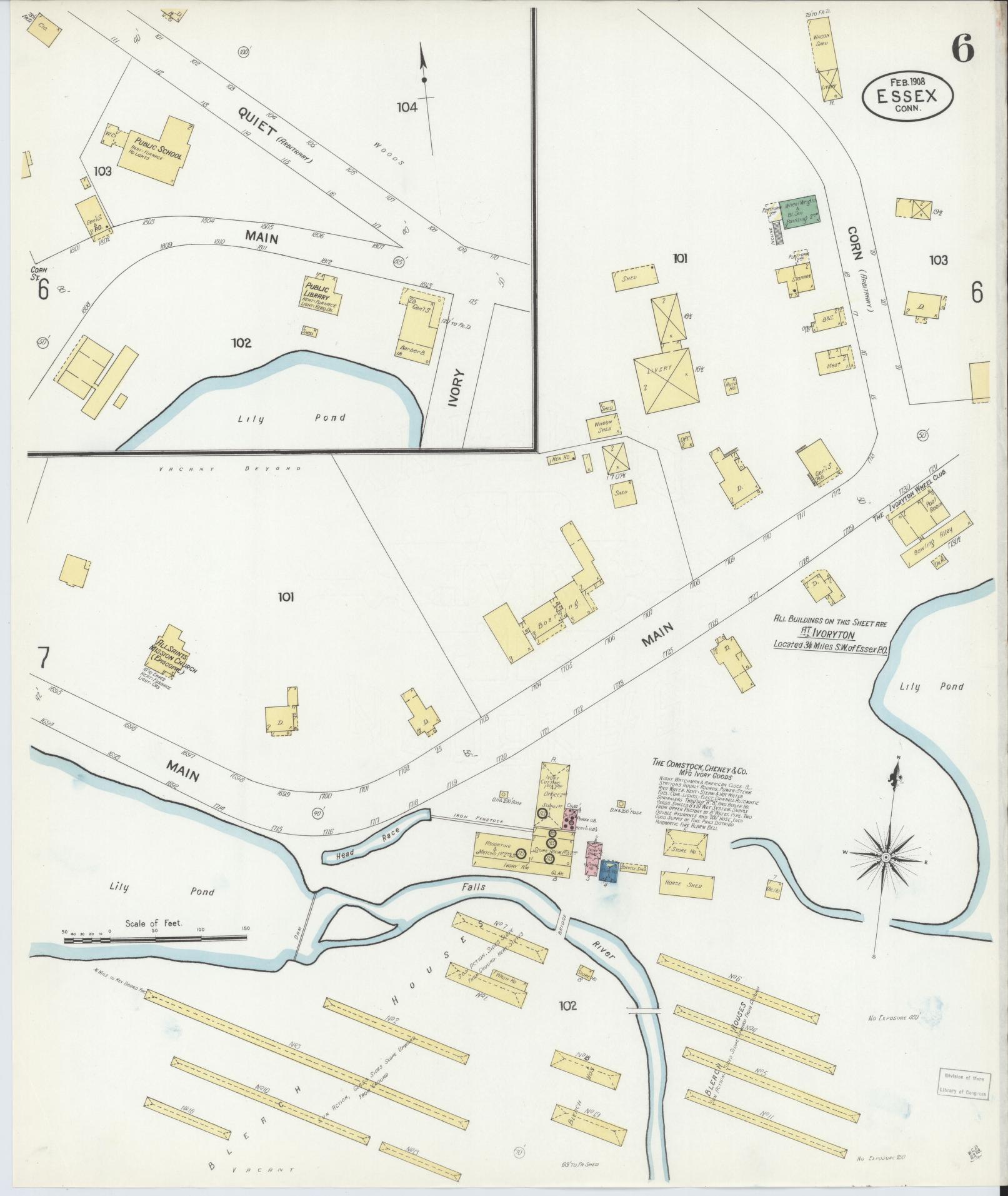 Sanborn Fire Insurance Map from Essex, Middlesex County, Connecticut (1908), Sheet #0006 - Complete Map Set gallery image, historic Sanborn map, vintage wall art, Connecticut Connecticut