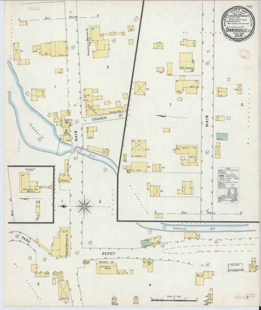 Sanborn Fire Insurance Map from Tannersville, Greene County, New York (1895), Sheet #0001 - Historic Sanborn Fire Insurance Map Print, vintage old map wall art, antique decor, genealogy gift, New York New York map