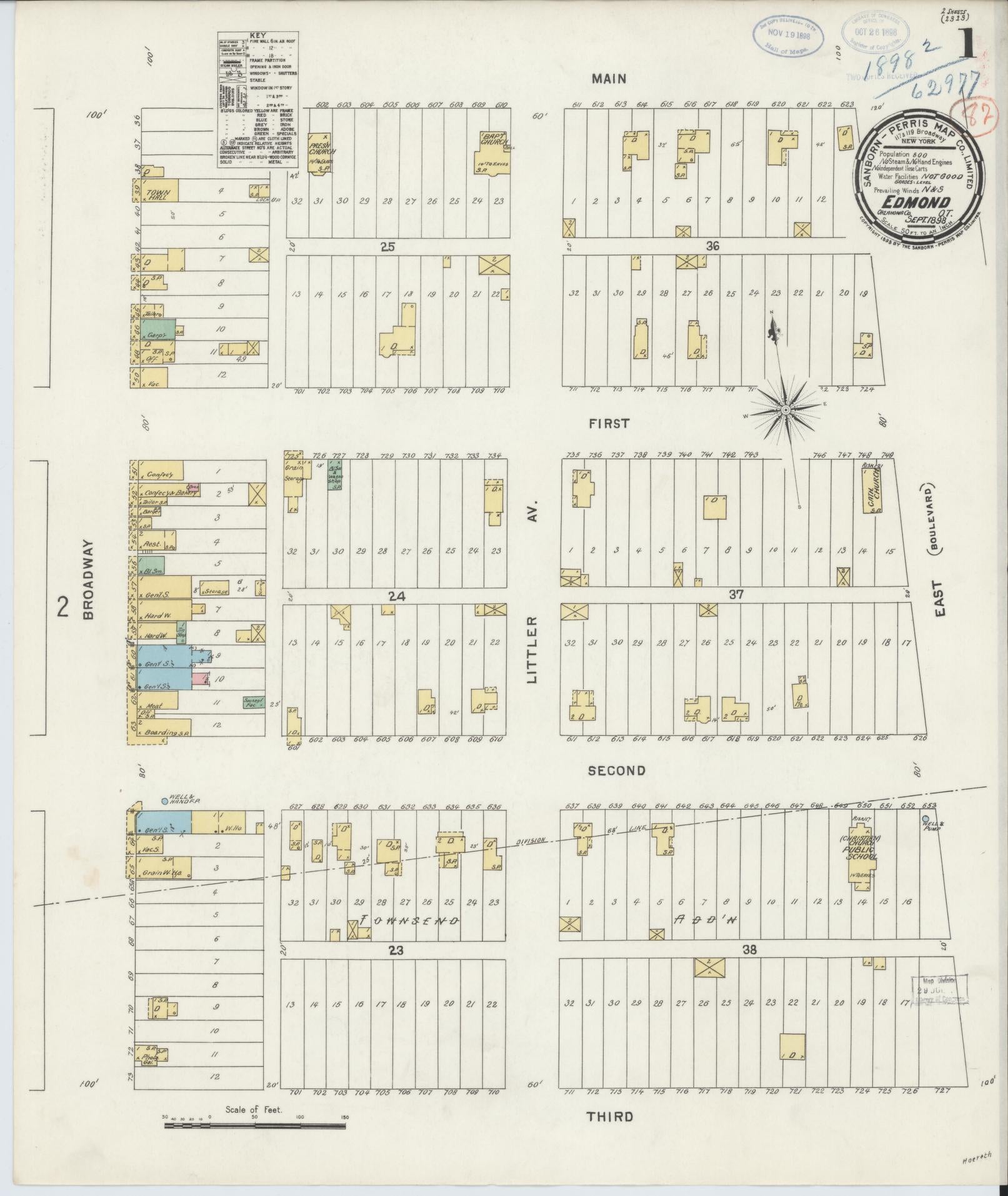 Sanborn Fire Insurance Map from Edmond, Oklahoma County, Oklahoma (1898), Sheet #0001 - Complete Map Set gallery image, historic Sanborn map, vintage wall art, Edmond Oklahoma