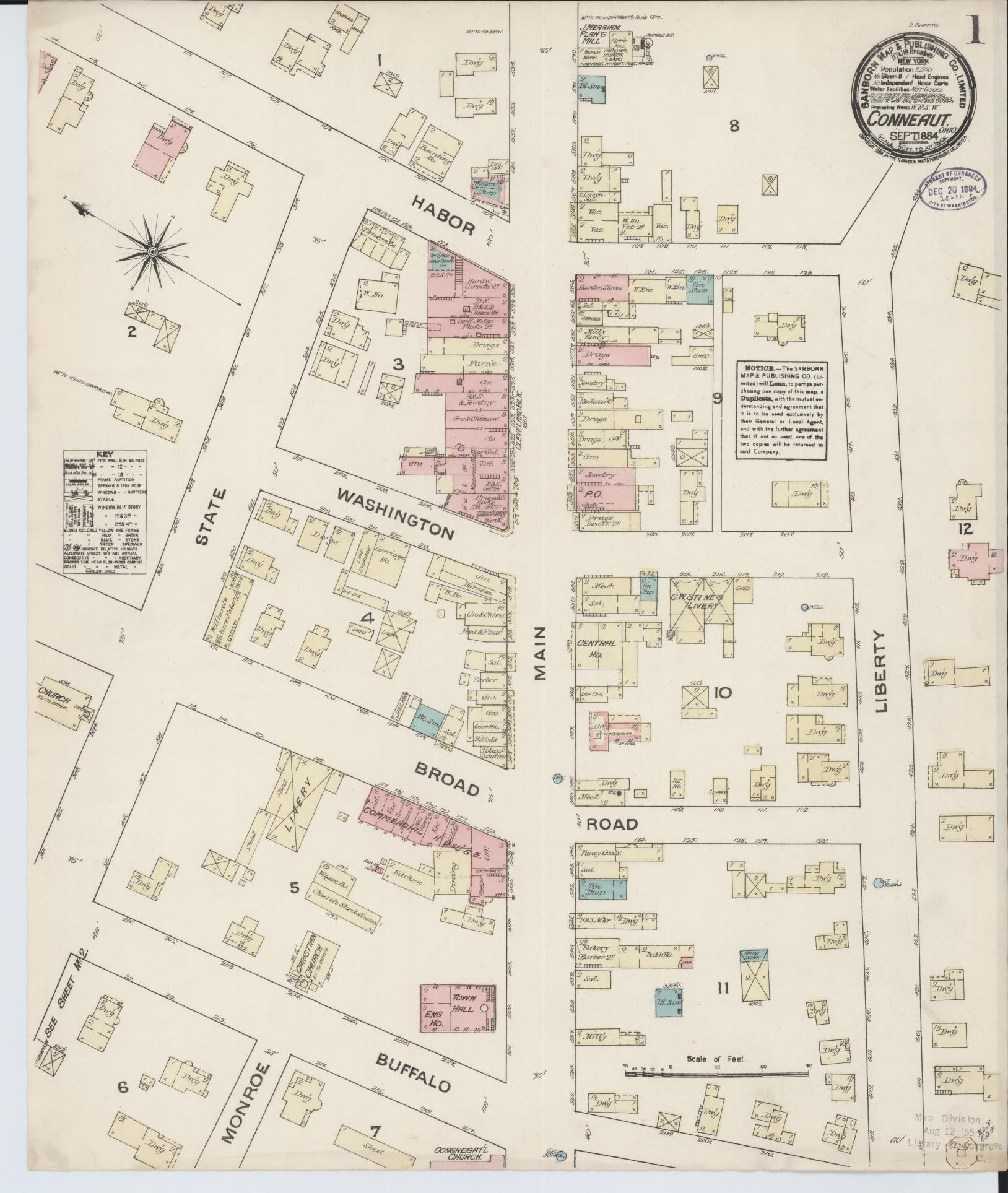 Sanborn Fire Insurance Map from Conneaut, Ashtabula County, Ohio (1884), Sheet #0001 - Historic Sanborn Fire Insurance Map Print, vintage old map wall art, antique decor, genealogy gift, Ohio Ohio map