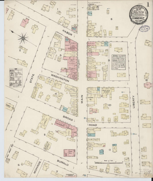 Sanborn Fire Insurance Map from Conneaut, Ashtabula County, Ohio (1884), Sheet #0001 - Historic Sanborn Fire Insurance Map Print, vintage old map wall art, antique decor, genealogy gift, Ohio Ohio map