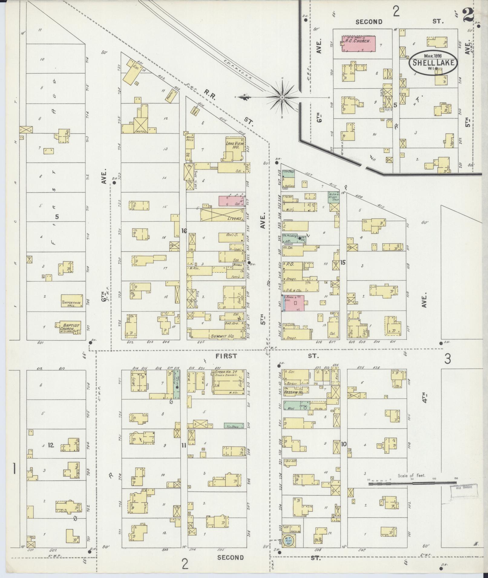 Sanborn Fire Insurance Map from Shell Lake, Washburn County, Wisconsin (1898), Sheet #0002 - Historic Sanborn Fire Insurance Map Print, vintage old map wall art, antique decor, genealogy gift, Wisconsin Wisconsin map