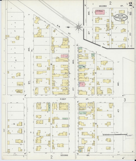Sanborn Fire Insurance Map from Shell Lake, Washburn County, Wisconsin (1898), Sheet #0002 - Historic Sanborn Fire Insurance Map Print, vintage old map wall art, antique decor, genealogy gift, Wisconsin Wisconsin map